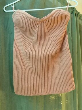 Express Blush Pink Off-the-Shoulder Ribbed Knit Top